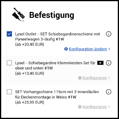 Befestigungsoptionen des Flächenvorhangs auswählen auswahl der Befestigungsoptionen für den Flächenvorhang