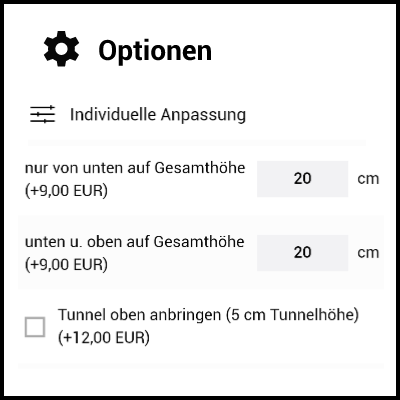 individuelle anpassung des Flächenvorhangs individuelle auswähl der höhen, breiten und tunnelmaße