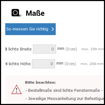 eingabe der Fenstermaße Maße eingeben für das Fenster