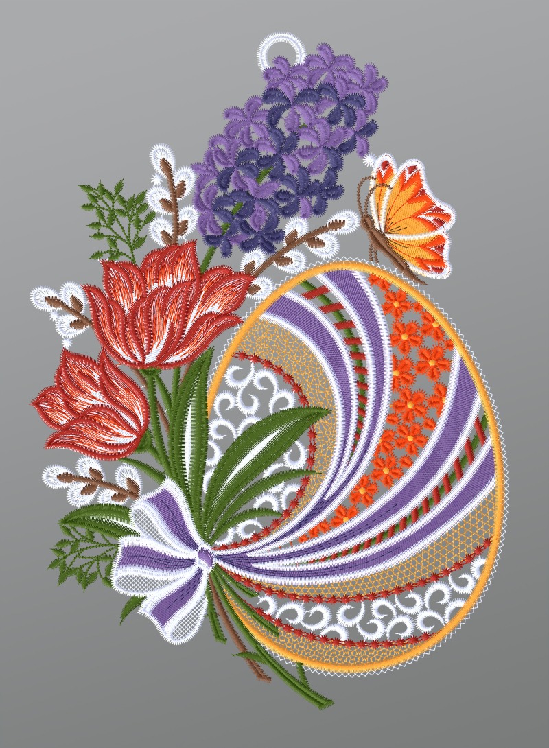 ArtikelbildFensterbild aus Plauener Spitze® - Osterei mit Frühlingsblumen #1W mehrfarbig