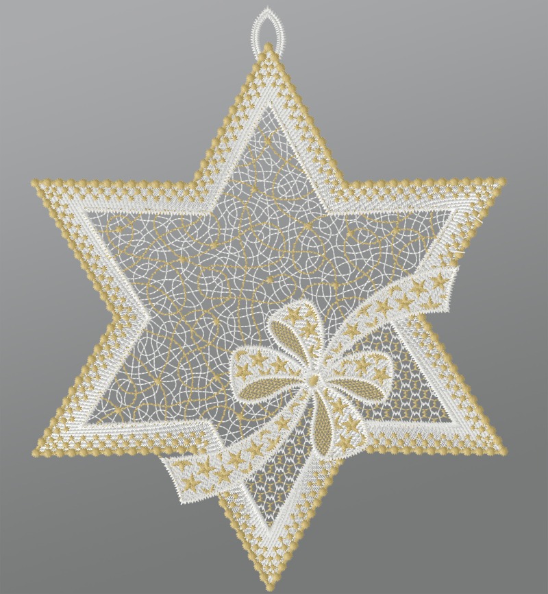 ArtikelbildFensterbild aus Plauener Spitze® - Stern mit Schleifendekor #1W gold