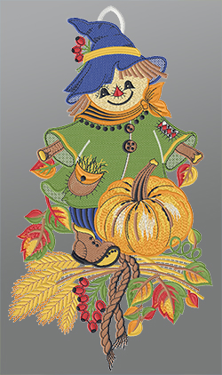 Fensterbild aus Plauener Spitze® - Herbstliche Vogelscheuche #1W mehrfarbig