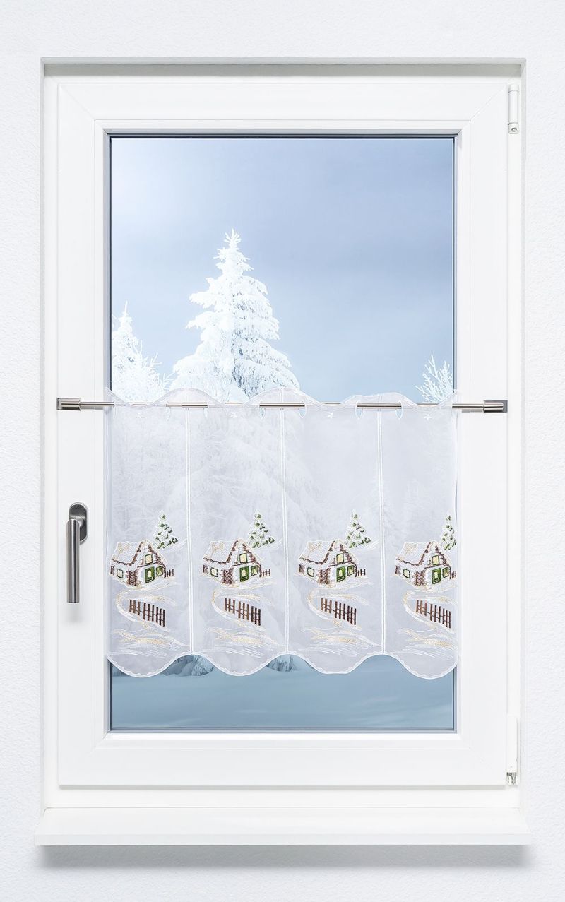 ArtikelbildScheibengardine Plauener Spitze® - winterliche Hütte #1W braun