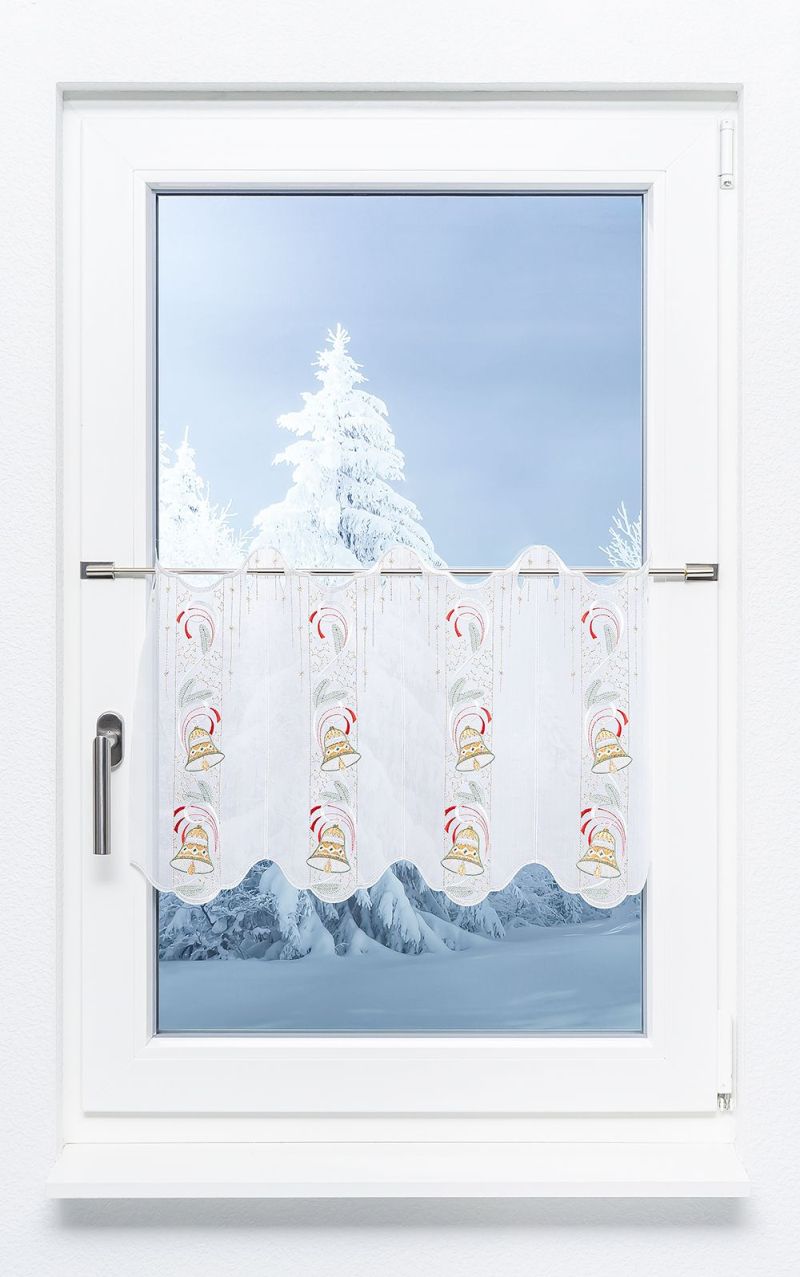 ArtikelbildScheibengardine Plauener Spitze® - Glockengirlande #1W rot