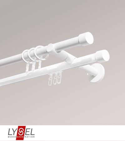 Lysel - SET Opal Innenlauf 200cm 2 Lauf Doppel-Kombiträger offen mit Endstücke Kappe in Edelstahl-Optik