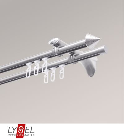 Lysel - SET Topaz 2-Lauf Universal Deckenträger offen 160cm Innenlauf mit Endstücke Kappe in Edelstahl-Optik