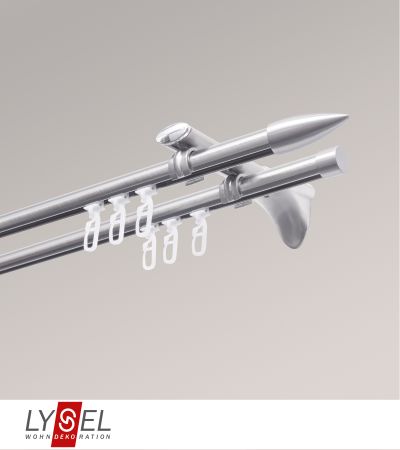 Lysel - SET Topaz 2-Lauf Universal Deckenträger offen 160cm Innenlauf mit Endstücke Kappe in Edelstahl-Optik
